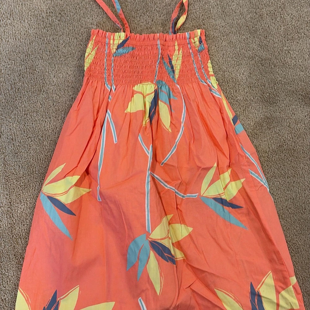 Tea Collection Coral Floral Sundress with Yellow & Teal Accents